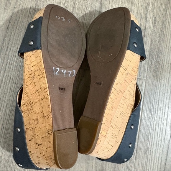Lucky Brand MyKayla Wedge Cork Platform Studded Heel Sandal Black Sz 8.5 Boho - Picture 8 of 10